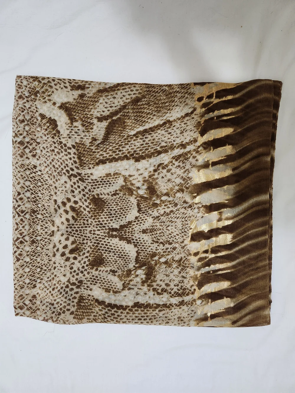 Vince Camuto Metallic Gold and Brown Animal-Print Scarf
